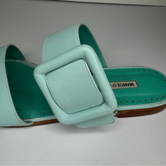 MANOLO BLAHNIK Tituba Buckle Slide Sandals Light Blue With Box Dust Bag Size 41 - Picture 12 of 16